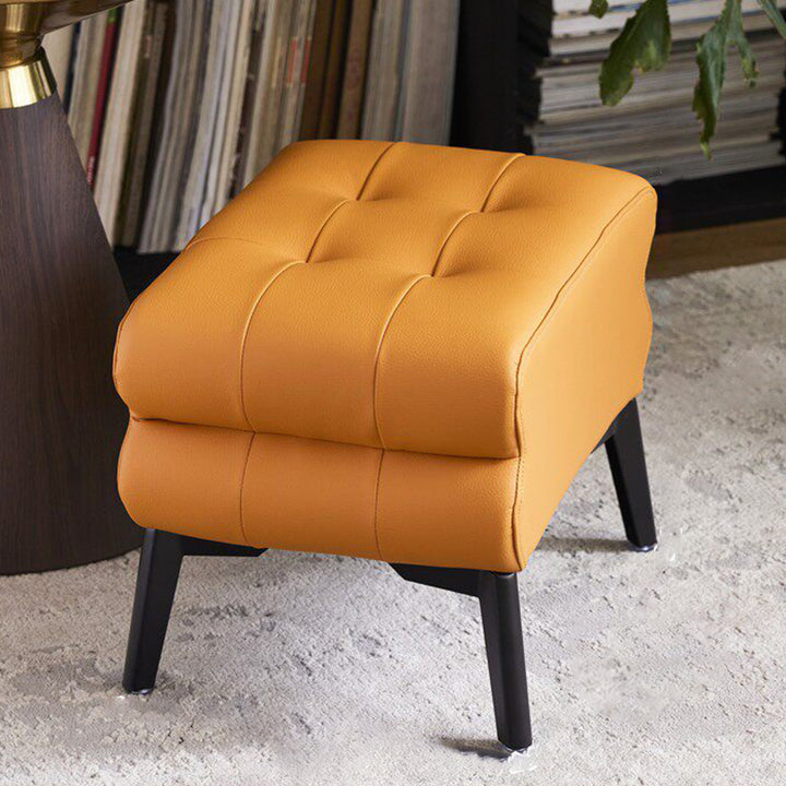 Modern Luxury Pet-Friendly Scratch-Resistant Leather &amp; Pine Wood Rounded Square Low Stool For Living Room