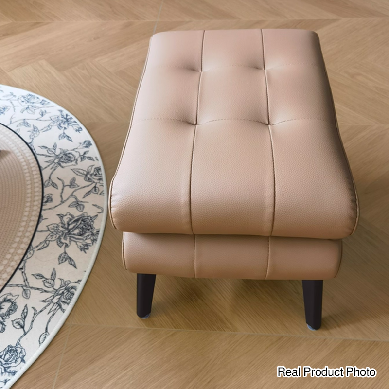 Modern Luxury Pet-Friendly Scratch-Resistant Leather &amp; Pine Wood Rounded Square Low Stool For Living Room