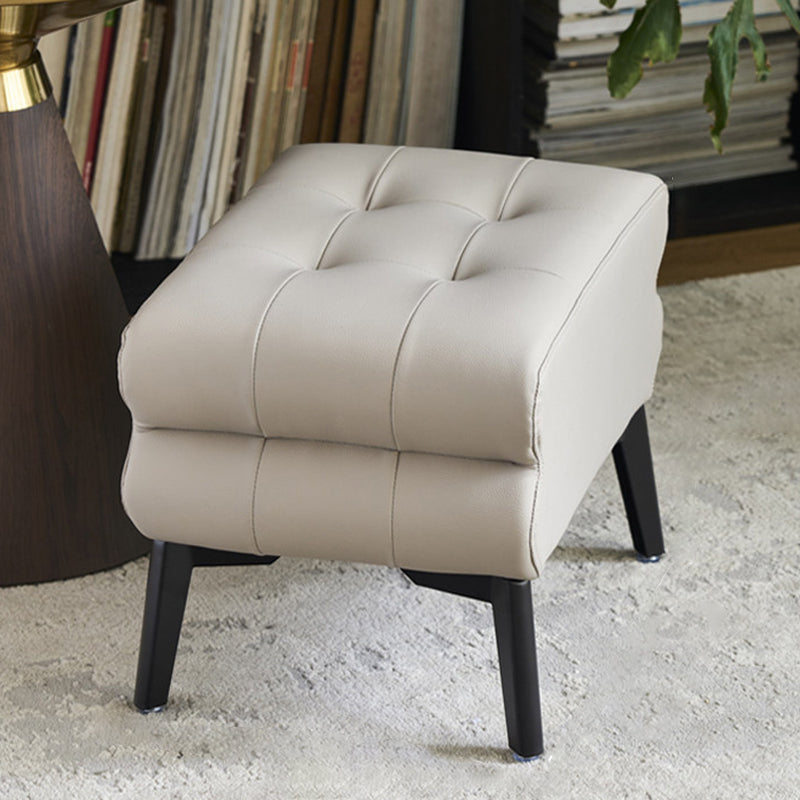 Modern Luxury Pet-Friendly Scratch-Resistant Leather &amp; Pine Wood Rounded Square Low Stool For Living Room