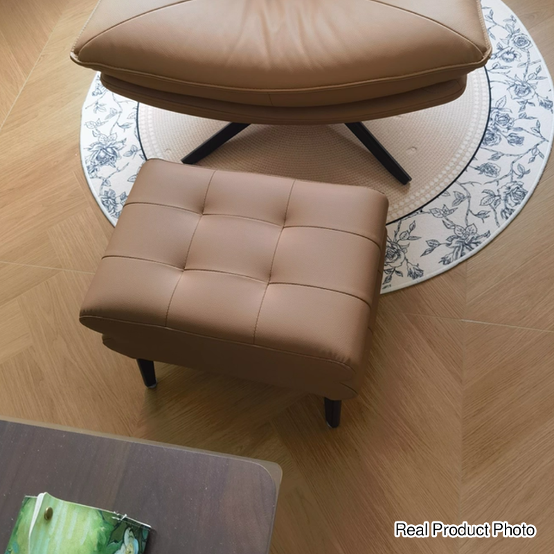 Modern Luxury Pet-Friendly Scratch-Resistant Leather &amp; Pine Wood Rounded Square Low Stool For Living Room