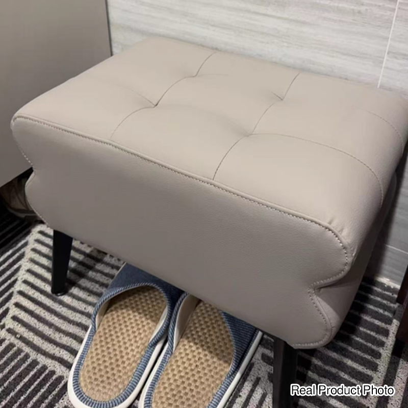 Modern Luxury Pet-Friendly Scratch-Resistant Leather &amp; Pine Wood Rounded Square Low Stool For Living Room