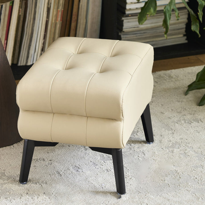 Modern Luxury Pet-Friendly Scratch-Resistant Leather &amp; Pine Wood Rounded Square Low Stool For Living Room