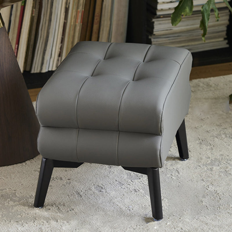 Modern Luxury Pet-Friendly Scratch-Resistant Leather &amp; Pine Wood Rounded Square Low Stool For Living Room