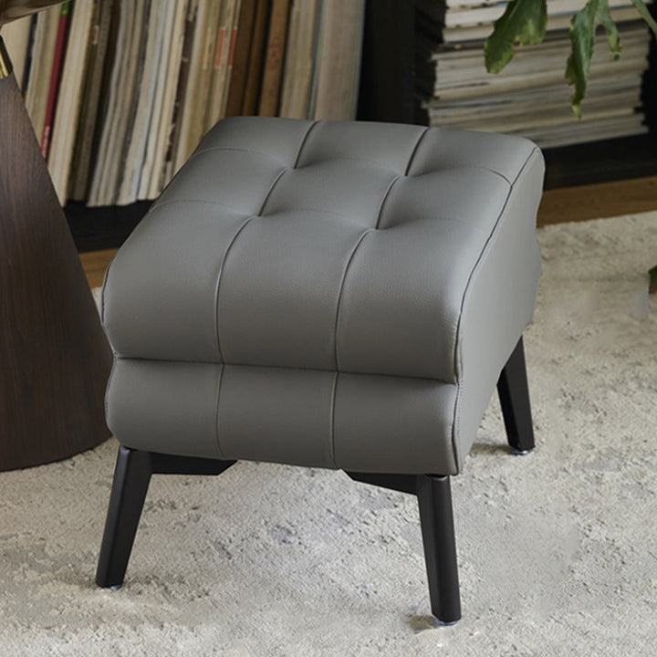 Modern Luxury Pet-Friendly Scratch-Resistant Leather &amp; Pine Wood Rounded Square Low Stool For Living Room