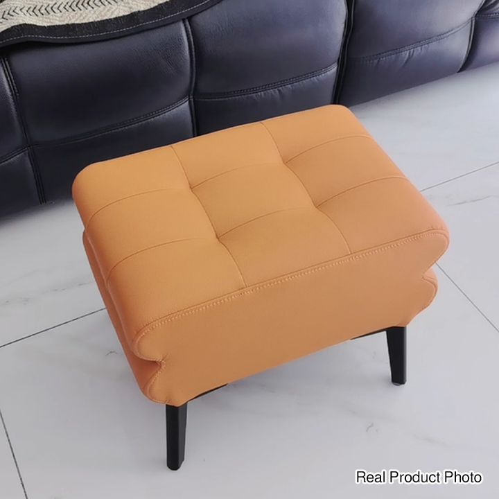 Modern Luxury Pet-Friendly Scratch-Resistant Leather &amp; Pine Wood Rounded Square Low Stool For Living Room
