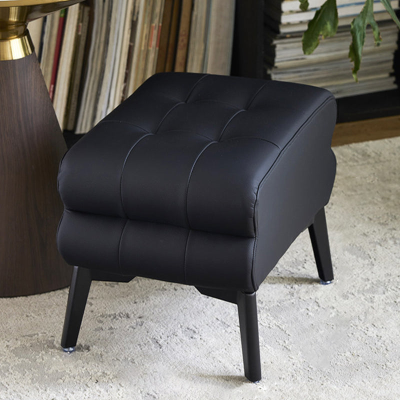 Modern Luxury Pet-Friendly Scratch-Resistant Leather &amp; Pine Wood Rounded Square Low Stool For Living Room