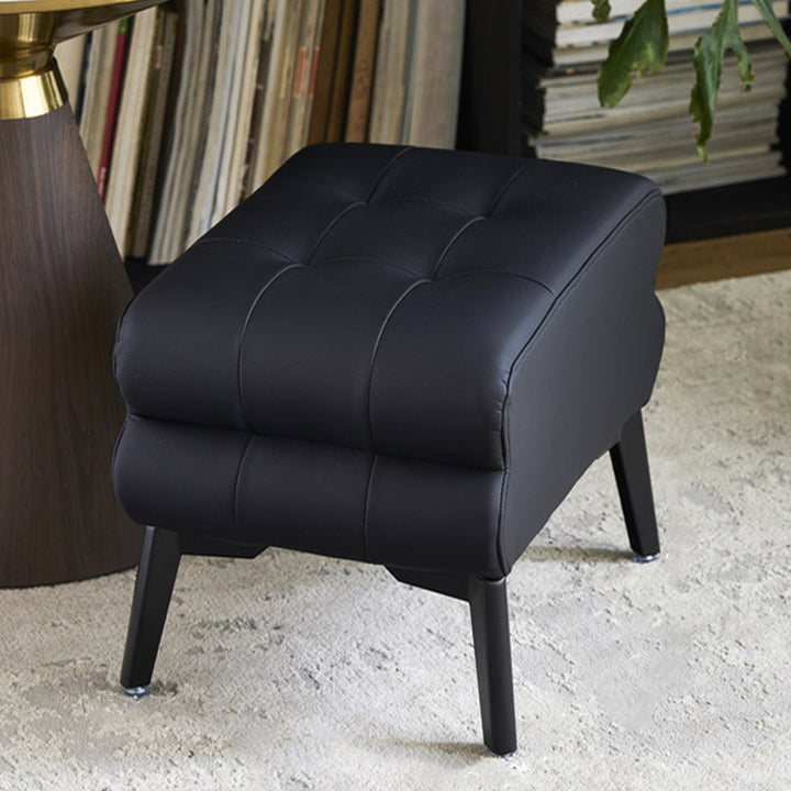 Modern Luxury Pet-Friendly Scratch-Resistant Leather &amp; Pine Wood Rounded Square Low Stool For Living Room