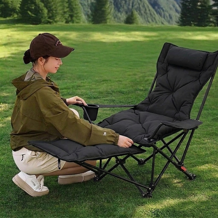 Modern Minimalist Oxford Fabric Carbon Steel Foldable Rectangular Reclining Chair Portable Folding Lounge Chair For Outdoor Patio