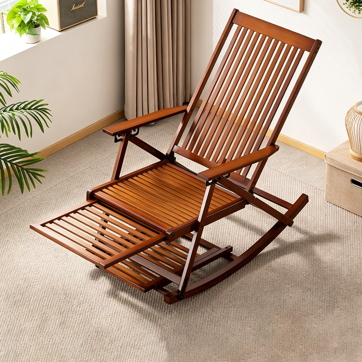 Traditional Chinese Bamboo Hollow Rectangular Folding Reclining Chair Armrest Lounge Chair For Living Room