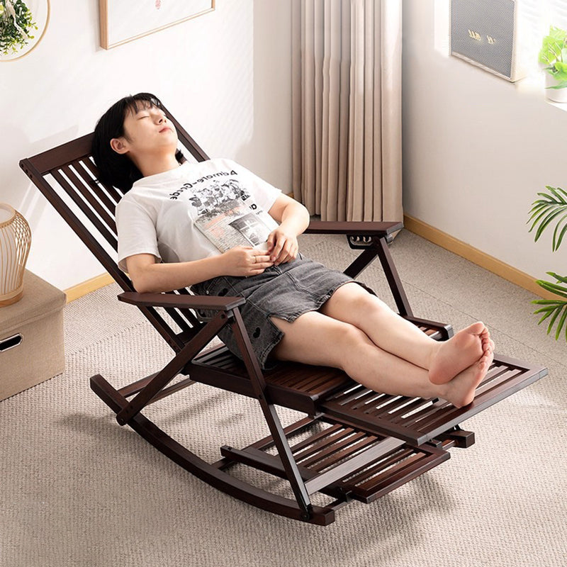 Traditional Chinese Bamboo Hollow Rectangular Folding Reclining Chair Armrest Lounge Chair For Living Room