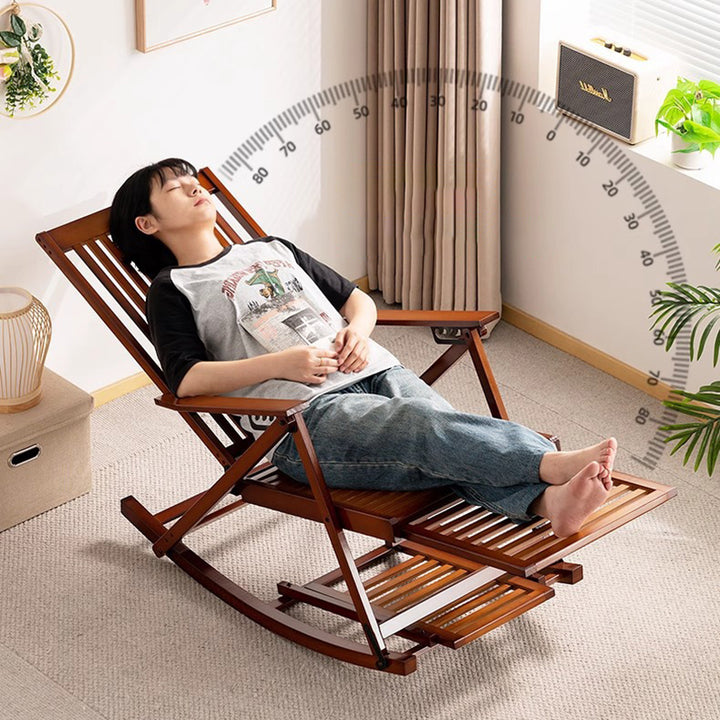 Traditional Chinese Bamboo Hollow Rectangular Folding Reclining Chair Armrest Lounge Chair For Living Room