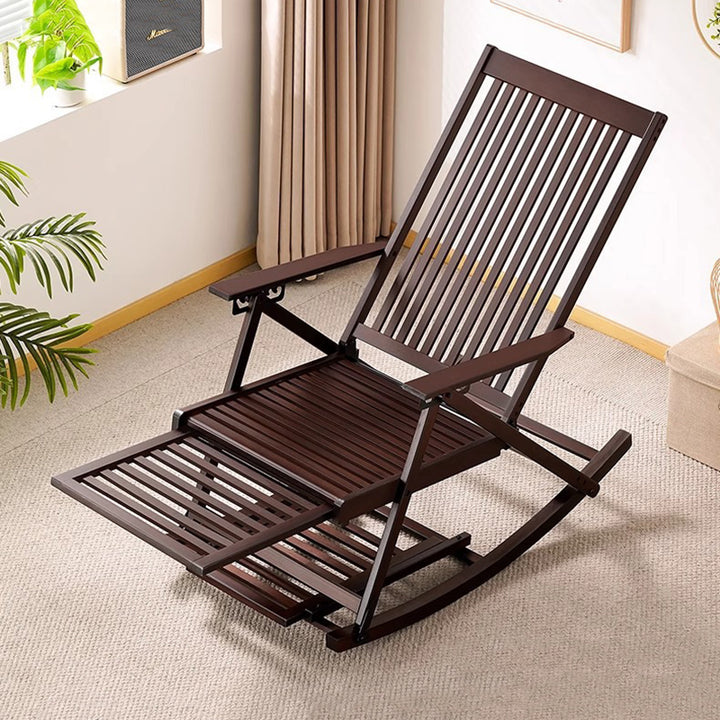 Traditional Chinese Bamboo Hollow Rectangular Folding Reclining Chair Armrest Lounge Chair For Living Room
