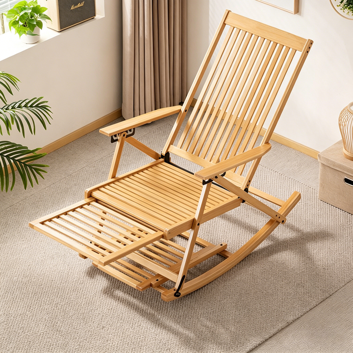 Traditional Chinese Bamboo Hollow Rectangular Folding Reclining Chair Armrest Lounge Chair For Living Room