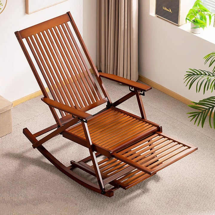 Traditional Chinese Bamboo Hollow Rectangular Folding Reclining Chair Armrest Lounge Chair For Living Room
