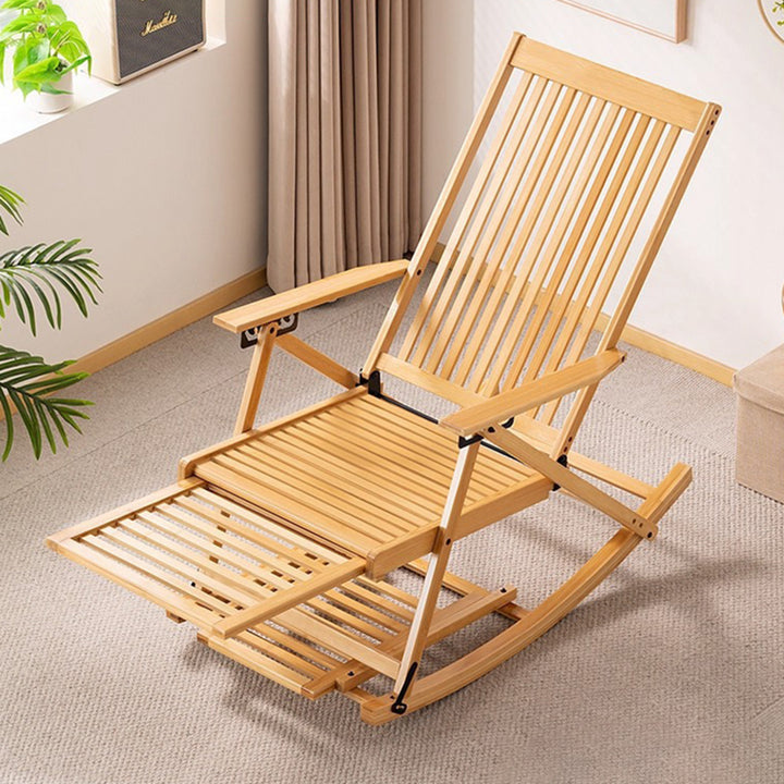 Traditional Chinese Bamboo Hollow Rectangular Folding Reclining Chair Armrest Lounge Chair For Living Room