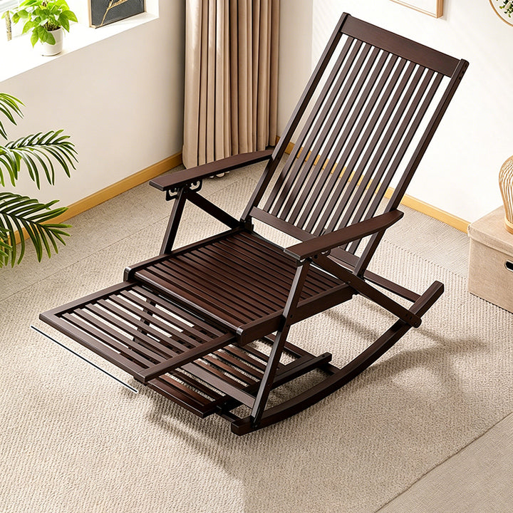Traditional Chinese Bamboo Hollow Rectangular Folding Reclining Chair Armrest Lounge Chair For Living Room