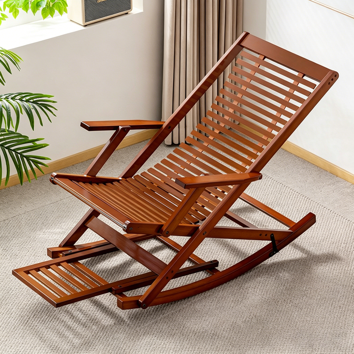 Traditional Chinese Bamboo Hollow Rectangular Folding Reclining Chair Armrest Lounge Chair For Living Room
