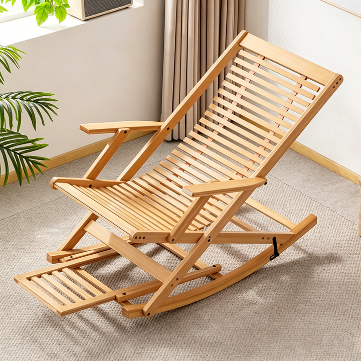 Traditional Chinese Bamboo Hollow Rectangular Folding Reclining Chair Armrest Lounge Chair For Living Room