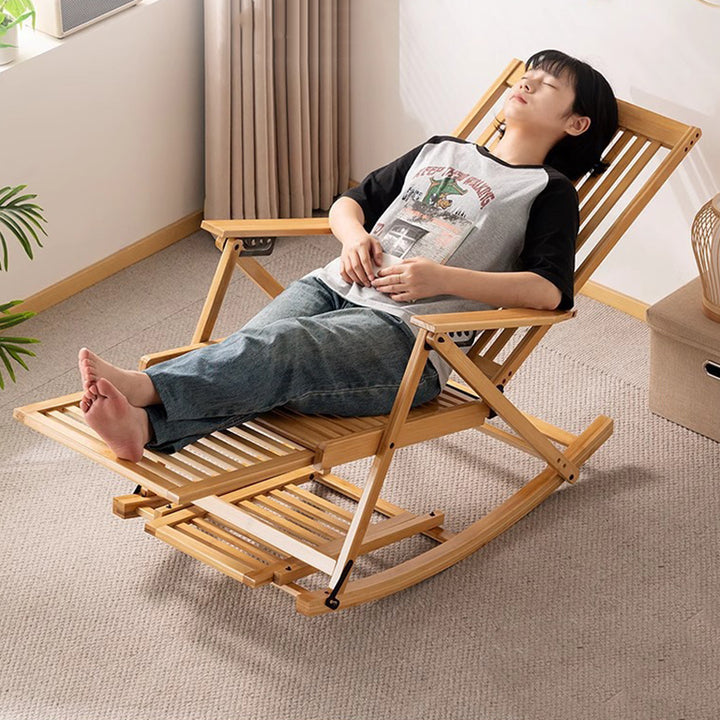 Traditional Chinese Bamboo Hollow Rectangular Folding Reclining Chair Armrest Lounge Chair For Living Room