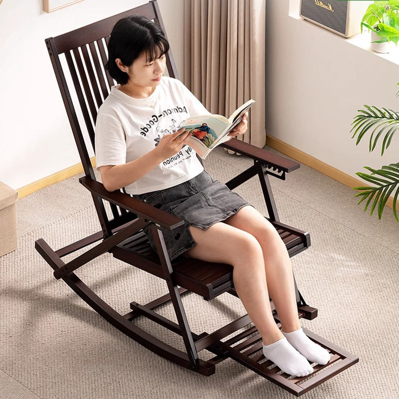 Traditional Chinese Bamboo Hollow Rectangular Folding Reclining Chair Armrest Lounge Chair For Living Room