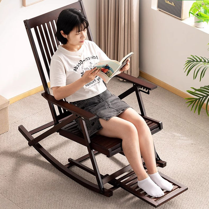 Traditional Chinese Bamboo Hollow Rectangular Folding Reclining Chair Armrest Lounge Chair For Living Room