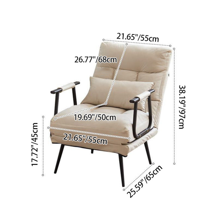 Modern Minimalist Tech Fabric Cat Scratch Leather Steel Cylindrical Rectangular Folding Recliner Lounge Chair With Backrest & Armrests For Living Room