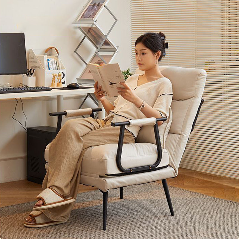 Modern Minimalist Tech Fabric Cat Scratch Leather Steel Cylindrical Rectangular Folding Recliner Lounge Chair With Backrest &amp; Armrests For Living Room