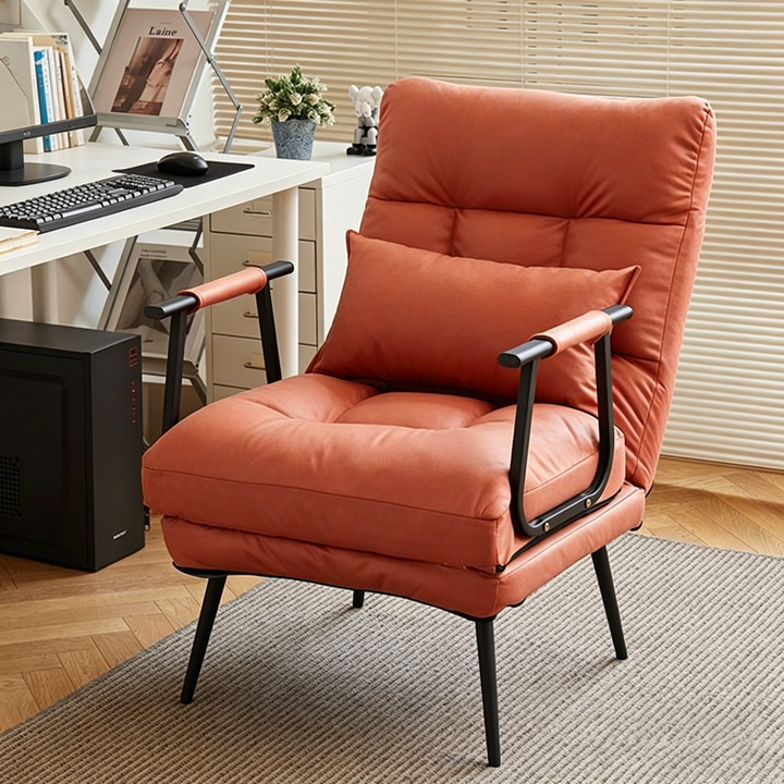 Modern Minimalist Tech Fabric Cat Scratch Leather Steel Cylindrical Rectangular Folding Recliner Lounge Chair With Backrest &amp; Armrests For Living Room
