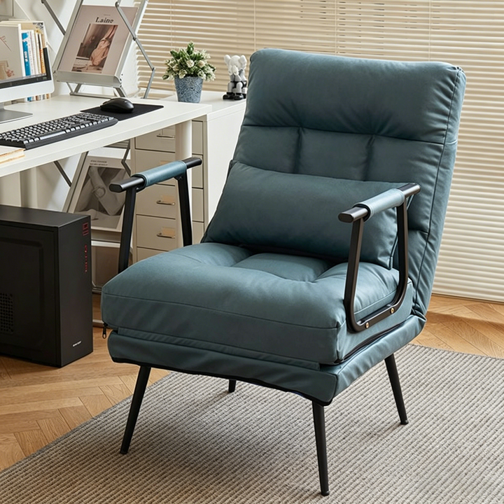 Modern Minimalist Tech Fabric Cat Scratch Leather Steel Cylindrical Rectangular Folding Recliner Lounge Chair With Backrest & Armrests For Living Room