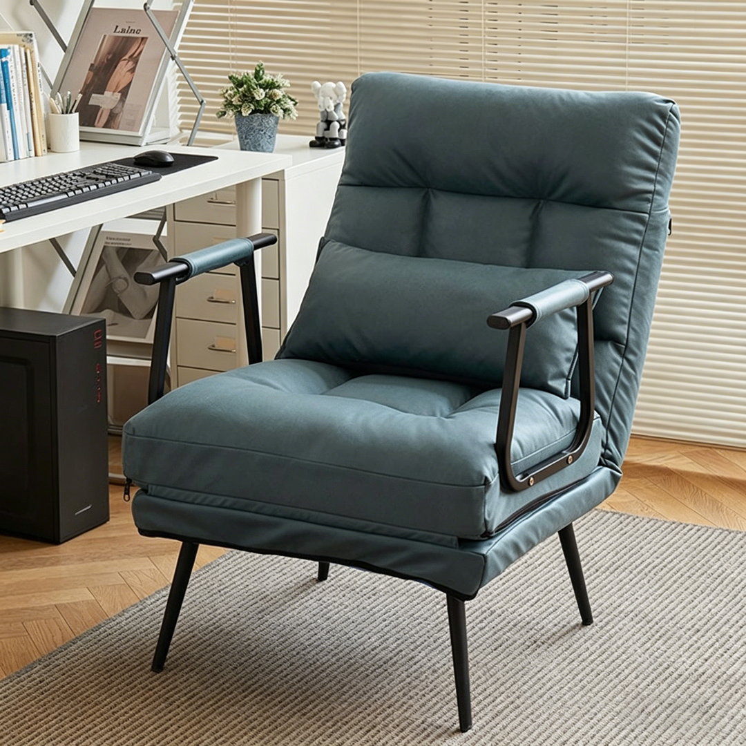 Modern Minimalist Tech Fabric Cat Scratch Leather Steel Cylindrical Rectangular Folding Recliner Lounge Chair With Backrest &amp; Armrests For Living Room
