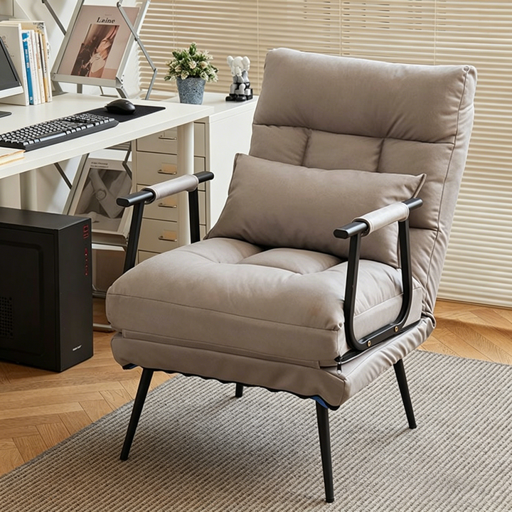 Modern Minimalist Tech Fabric Cat Scratch Leather Steel Cylindrical Rectangular Folding Recliner Lounge Chair With Backrest &amp; Armrests For Living Room