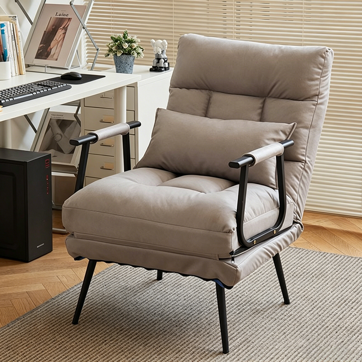Modern Minimalist Tech Fabric Cat Scratch Leather Steel Cylindrical Rectangular Folding Recliner Lounge Chair With Backrest &amp; Armrests For Living Room