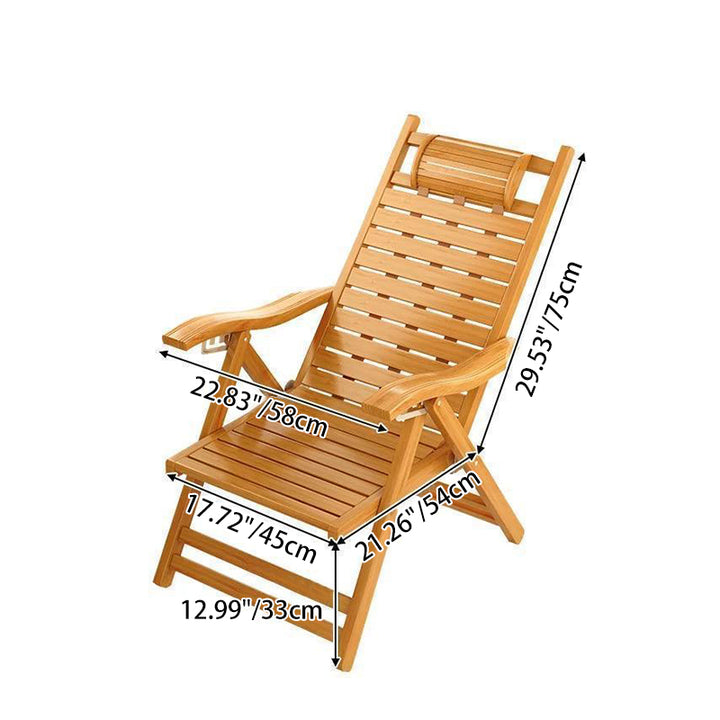 Traditional Chinese Bamboo Hollow Rectangular Folding Recliner Lounge Chair With Backrest Armrests For Living Room Balcony
