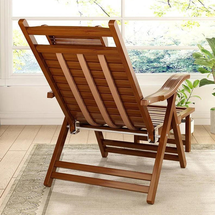 Traditioneller klappbarer Liegestuhl aus chinesischem Bambus mit rechteckigem Hohldesign, Rückenlehne und Armlehnen für Wohnzimmer und Balkon 