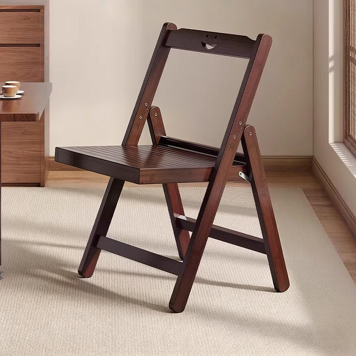 Traditional Chinese Bamboo Faux Leather Foldable Square Study Chair Backrest Accent Chair For Living Room