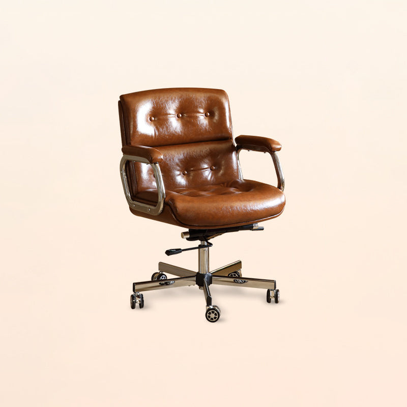Contemporary Vintage Square Microfiber Leather Cowhide Leather Contact Surface Iron Desk Chair Backrest Armrests For Home Office