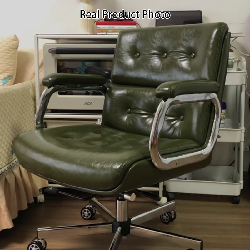 Contemporary Vintage Square Microfiber Leather Cowhide Leather Contact Surface Iron Desk Chair Backrest Armrests For Home Office
