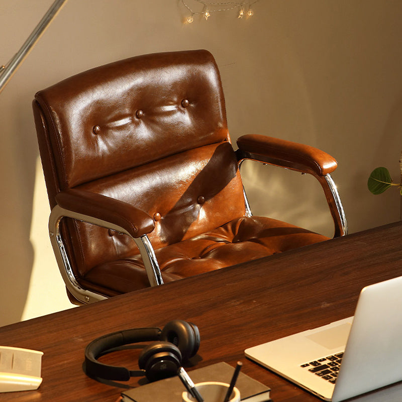 Contemporary Vintage Square Microfiber Leather Cowhide Leather Contact Surface Iron Desk Chair Backrest Armrests For Home Office