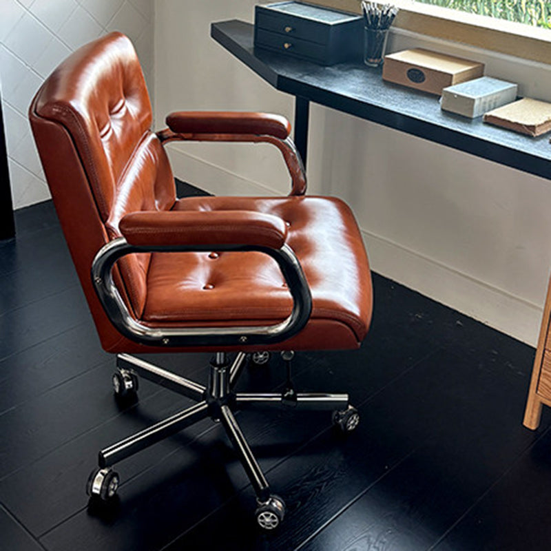 Contemporary Vintage Square Microfiber Leather Cowhide Leather Contact Surface Iron Desk Chair Backrest Armrests For Home Office