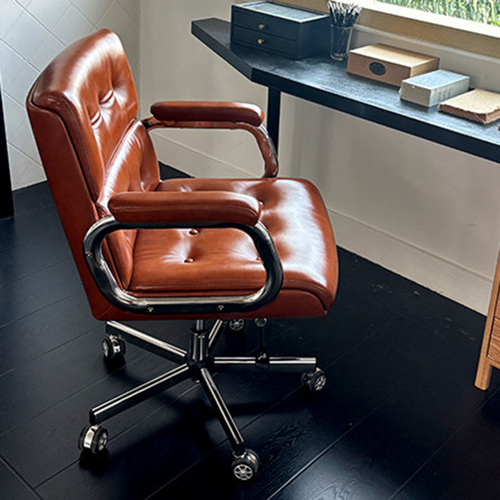 Contemporary Vintage Square Microfiber Leather Cowhide Leather Contact Surface Iron Desk Chair Backrest Armrests For Home Office