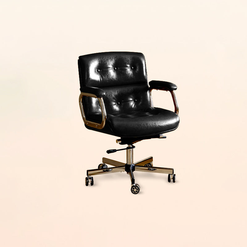 Contemporary Vintage Square Microfiber Leather Cowhide Leather Contact Surface Iron Desk Chair Backrest Armrests For Home Office