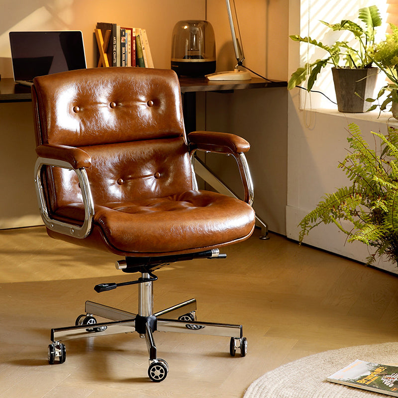 Contemporary Vintage Square Microfiber Leather Cowhide Leather Contact Surface Iron Desk Chair Backrest Armrests For Home Office