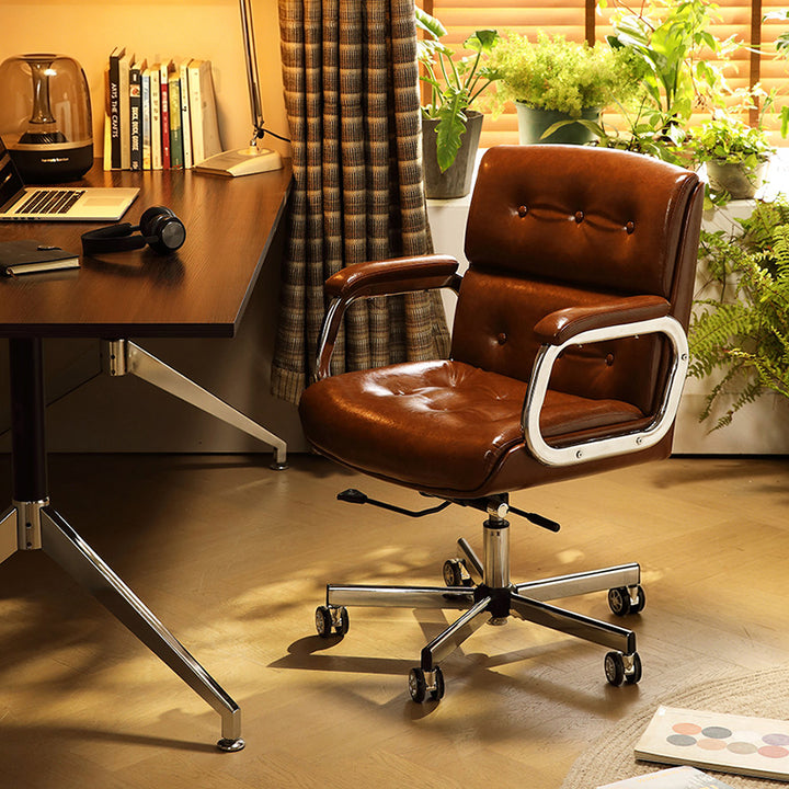 Contemporary Vintage Square Microfiber Leather Cowhide Leather Contact Surface Iron Desk Chair Backrest Armrests For Home Office