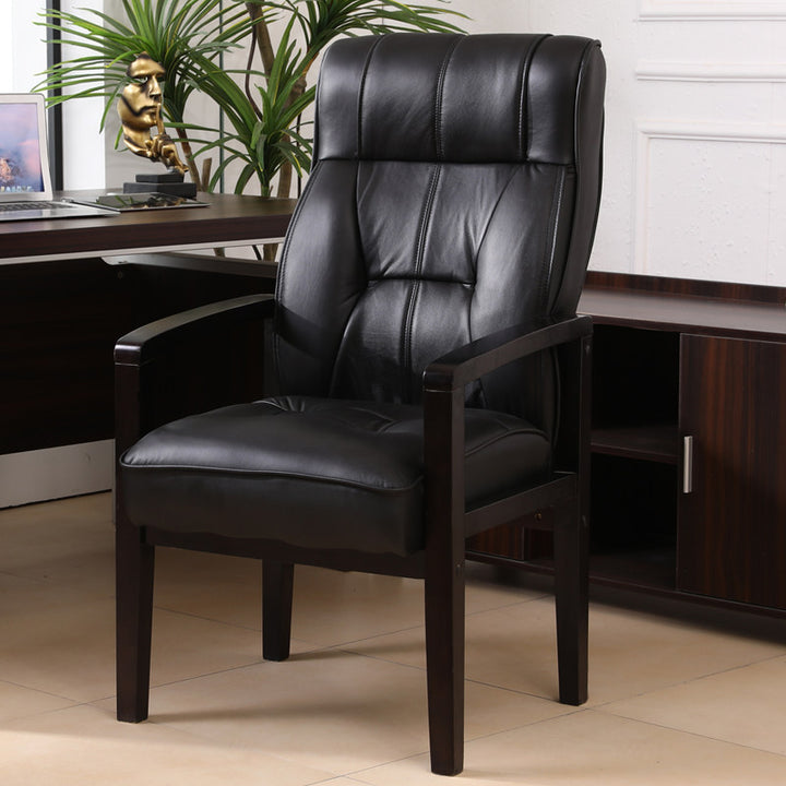 Traditional Chinese Rectangular PU Leather Top Grain Leather Contact Surface Rubberwood Desk Chair Backrest Armrest For Home Office