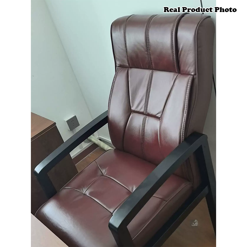 Traditional Chinese Rectangular PU Leather Top Grain Leather Contact Surface Rubberwood Desk Chair Backrest Armrest For Home Office