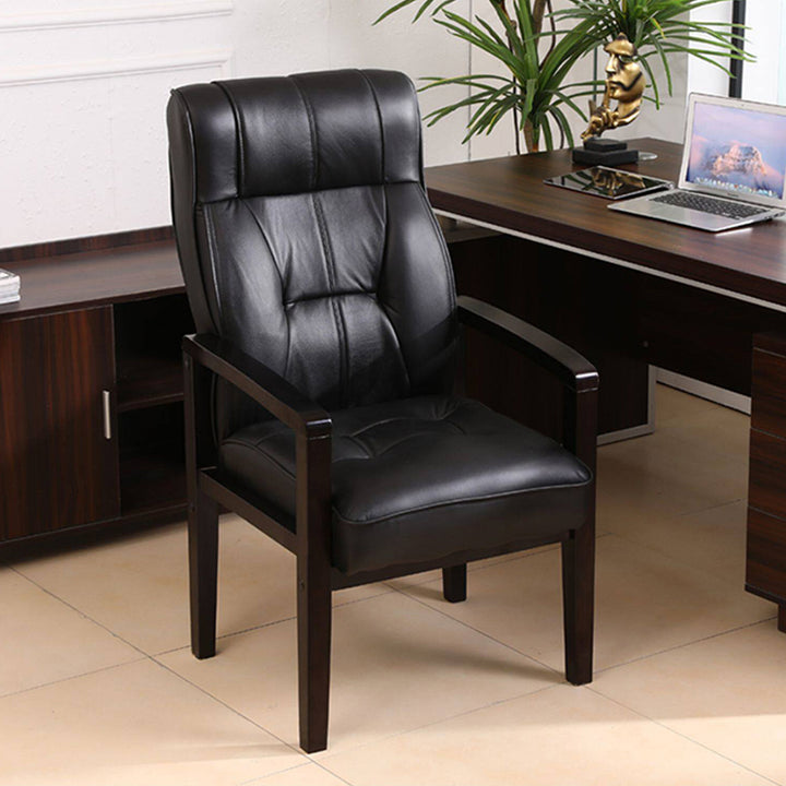 Traditional Chinese Rectangular PU Leather Top Grain Leather Contact Surface Rubberwood Desk Chair Backrest Armrest For Home Office