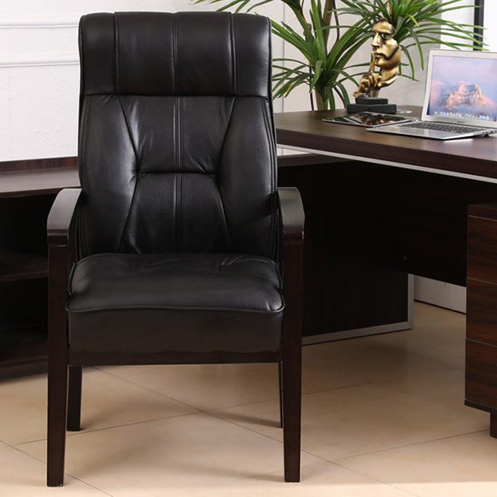Traditional Chinese Rectangular PU Leather Top Grain Leather Contact Surface Rubberwood Desk Chair Backrest Armrest For Home Office