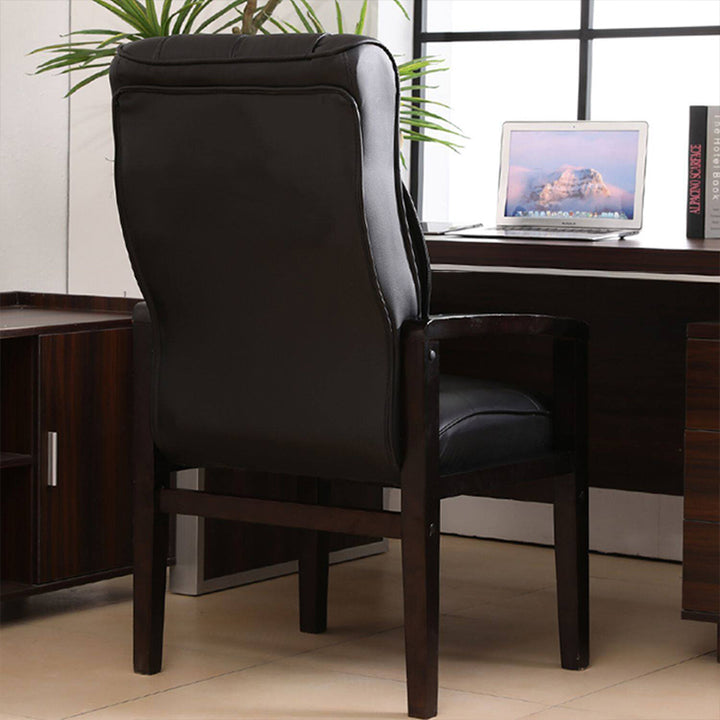 Traditional Chinese Rectangular PU Leather Top Grain Leather Contact Surface Rubberwood Desk Chair Backrest Armrest For Home Office