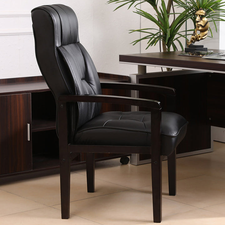 Traditional Chinese Rectangular PU Leather Top Grain Leather Contact Surface Rubberwood Desk Chair Backrest Armrest For Home Office