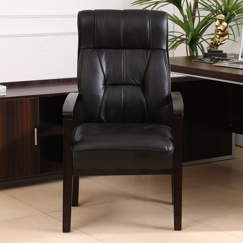 Traditional Chinese Rectangular PU Leather Top Grain Leather Contact Surface Rubberwood Desk Chair Backrest Armrest For Home Office